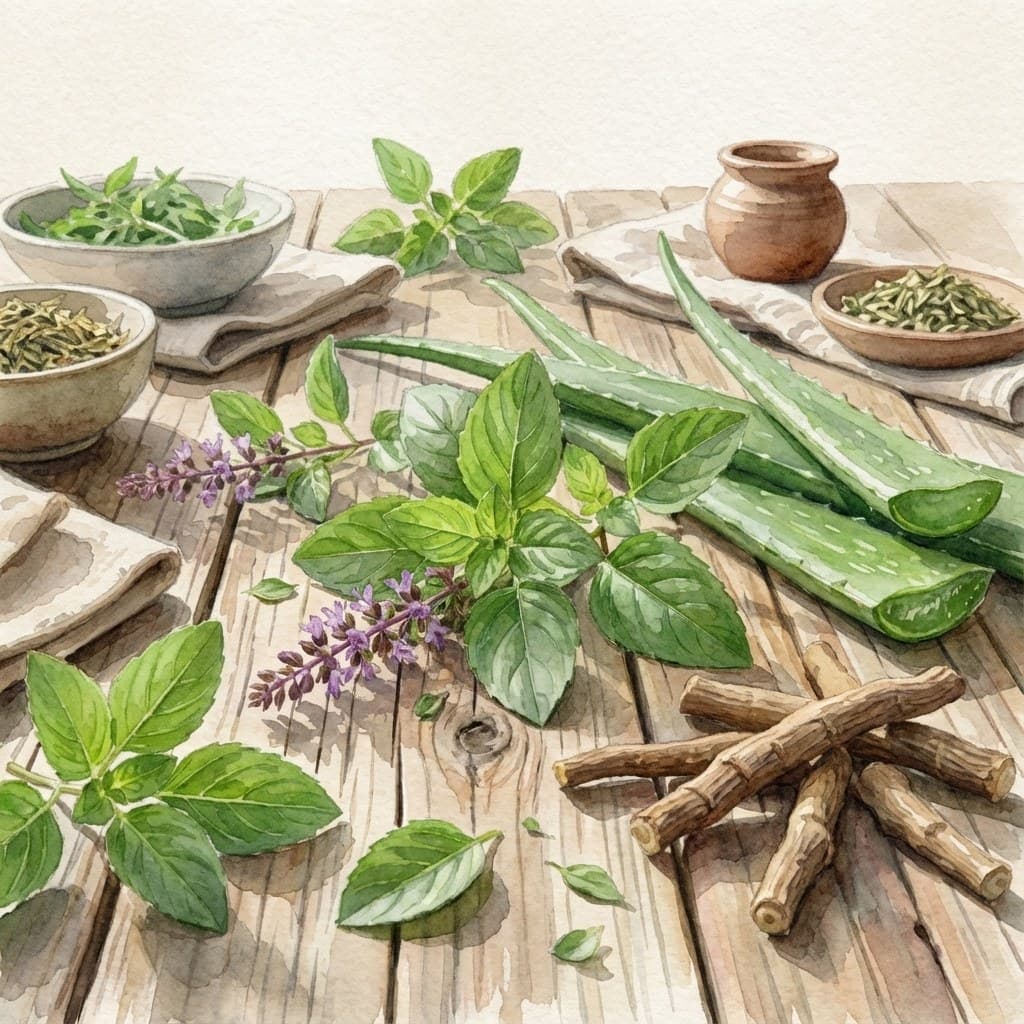 Ayurvedic medicinal herbs in the healing garden at Save Farm Dahanu