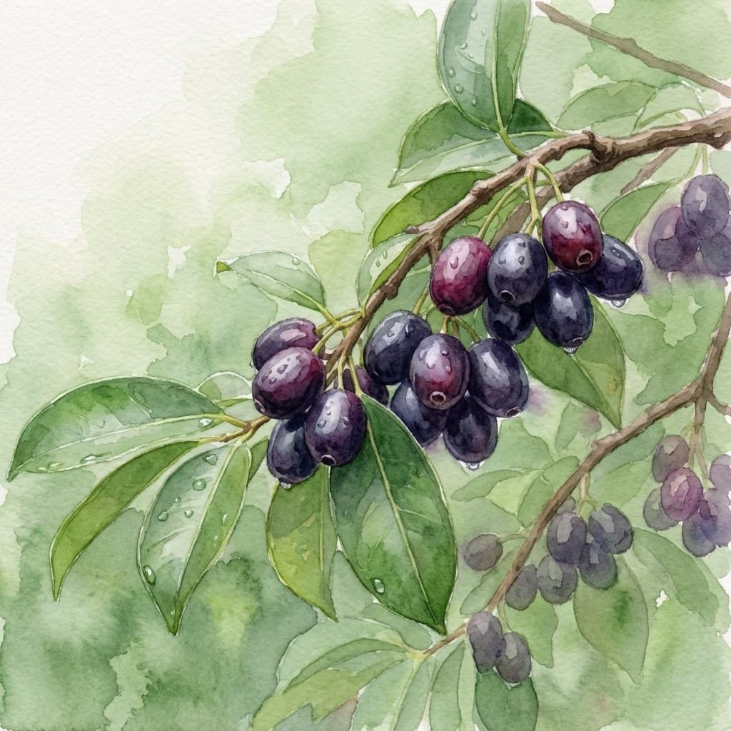 Fresh jamun java plum (Syzygium cumini) fruit tree at Save Farm Dahanu