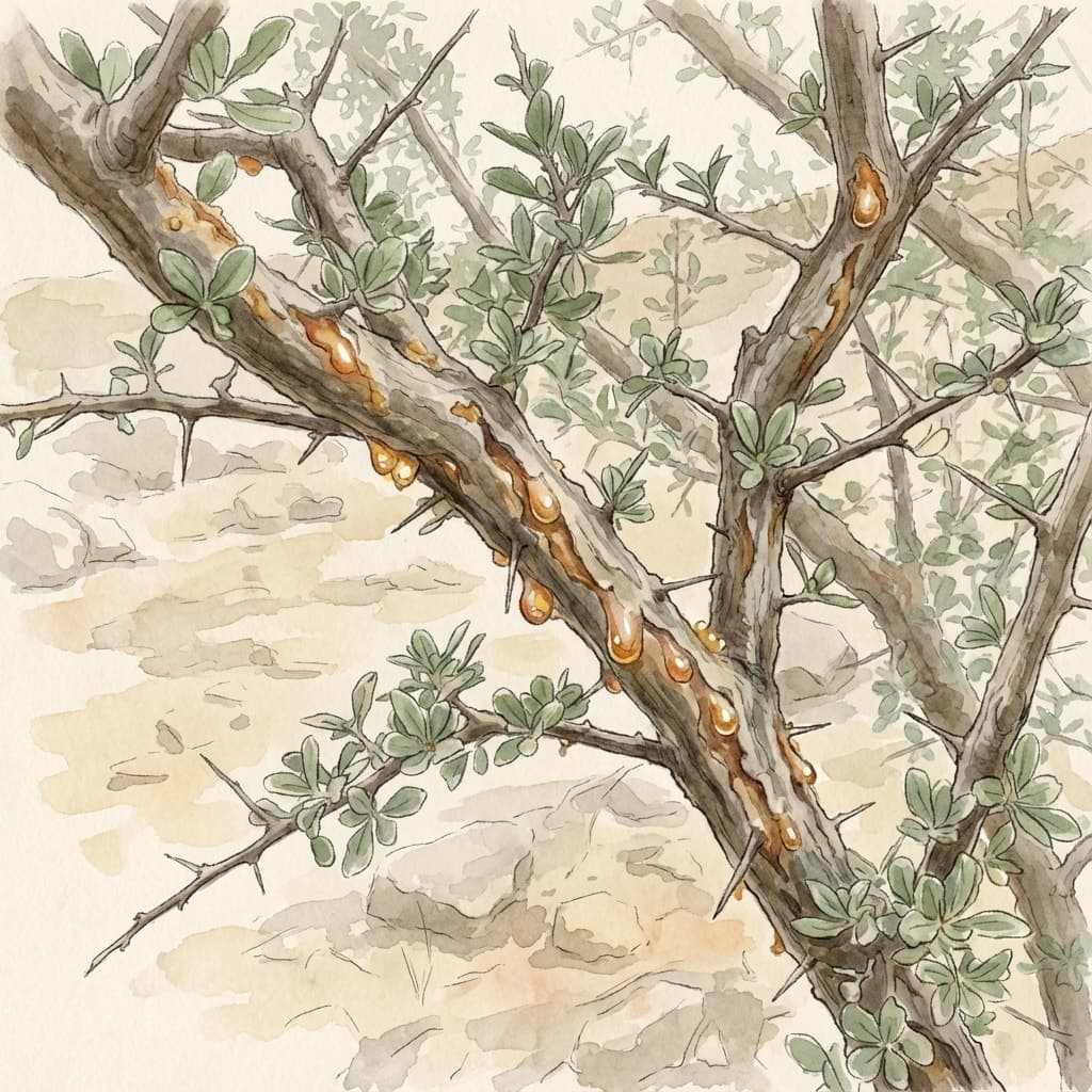 Guggul resin tree (Commiphora wightii) Ayurvedic plant at Save Farm Dahanu