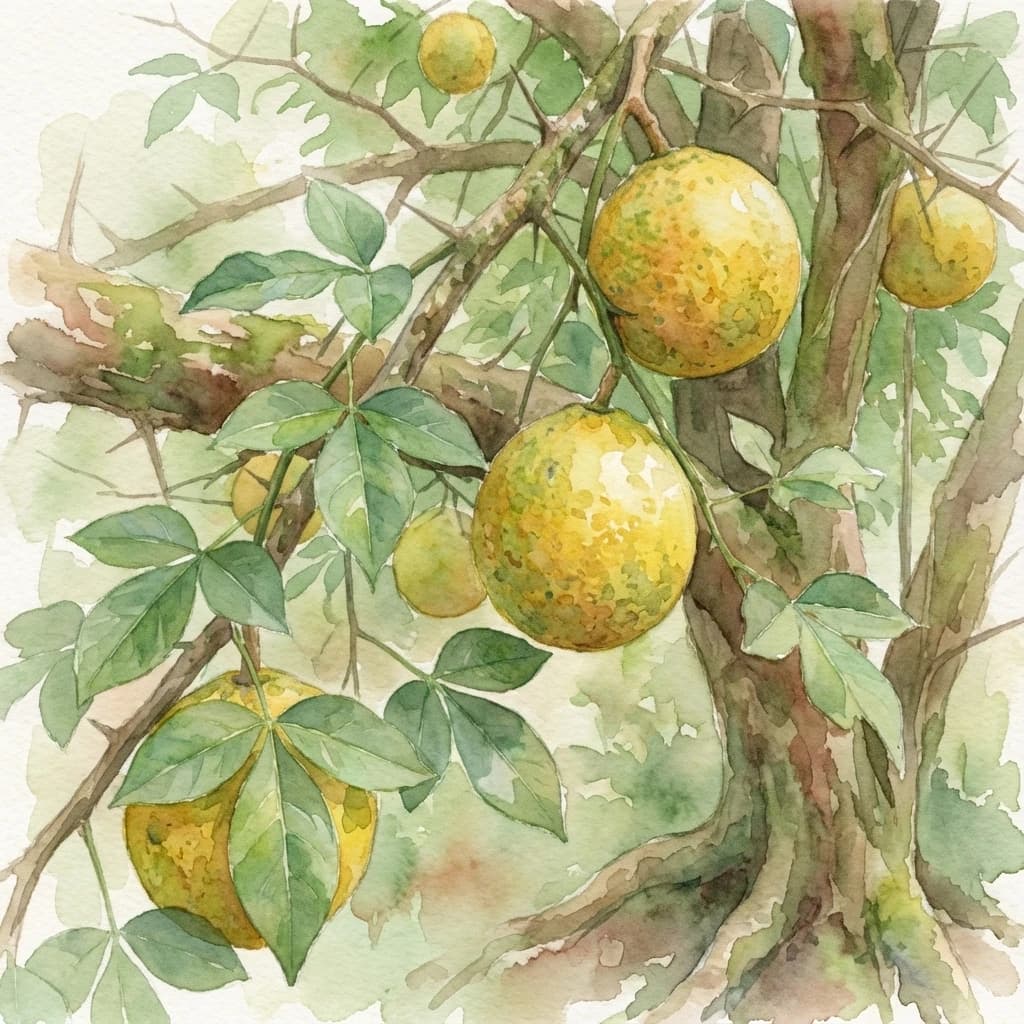 Indian bael sacred tree (Aegle marmelos) Ayurvedic fruit at Save Farm Dahanu