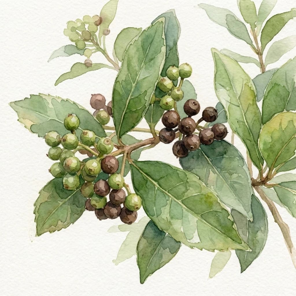 Allspice pimento berries (Pimenta dioica) at Save Farm spice trail Dahanu