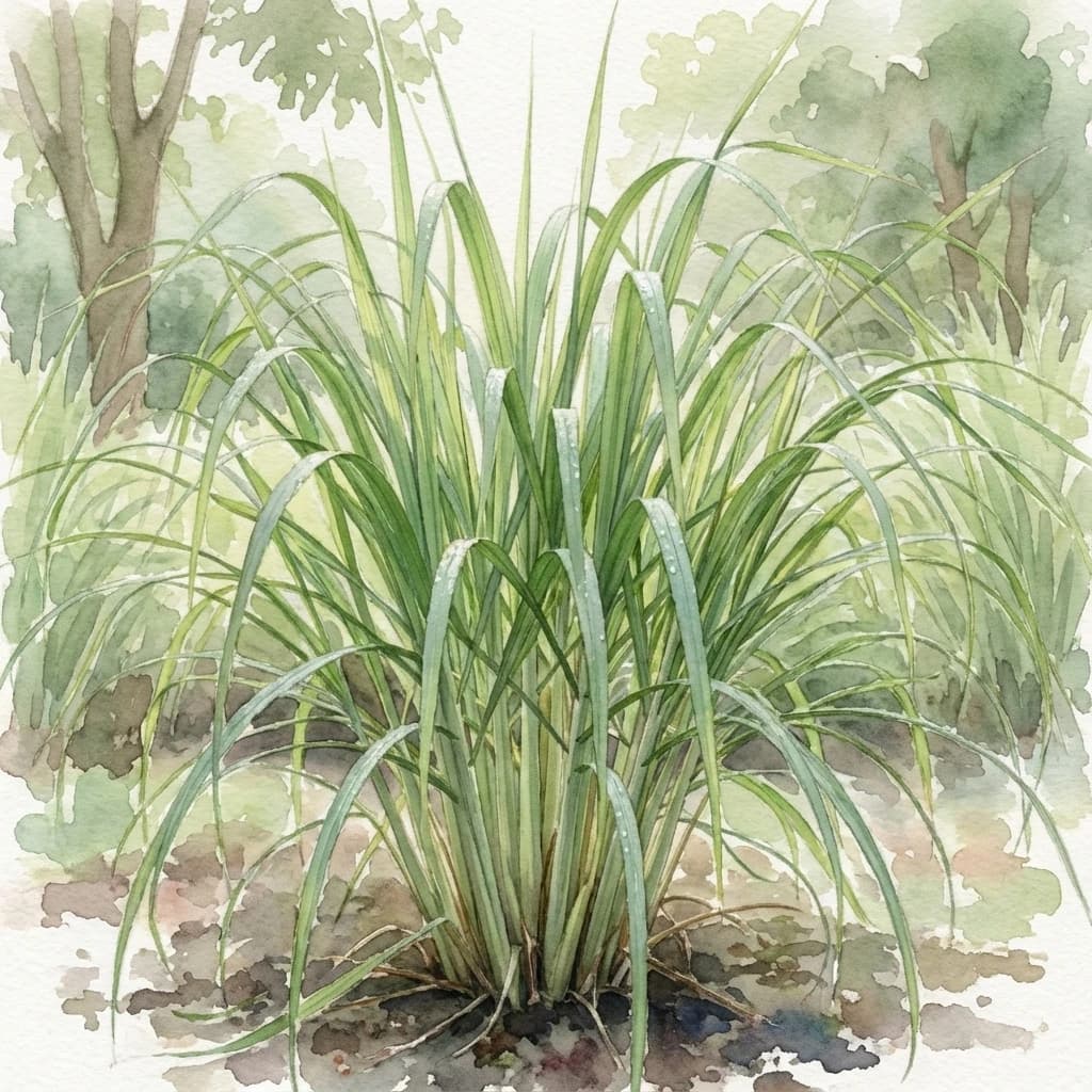 Lemongrass (Cymbopogon citratus) aromatic herb growing at Save Farm Dahanu