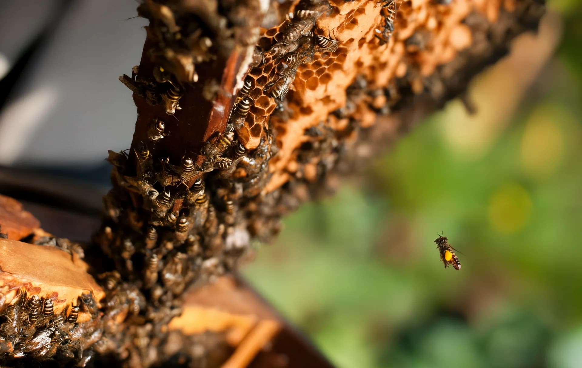 Honey bees at their hive on Save Farm Dahanu