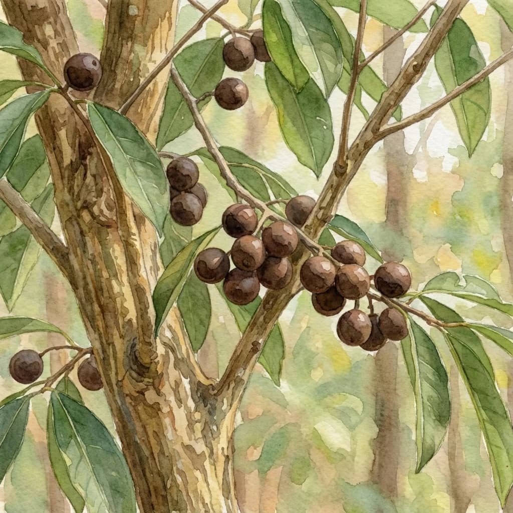 Cuddapah almond charoli (Buchanania cochinchinensis) nut tree at Save Farm Dahanu